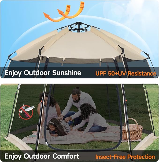 EighteenTek Screen House Gazebo 2-4-6 Person Pop Up Screen Tent Instant Screen Room with Carry Bag Outdoor Mosquito Tent Pop-Up Sun Shade Shelter for Patio Garden Backyard Deck