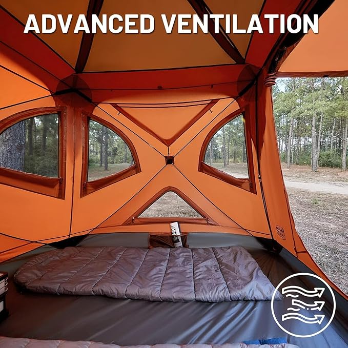 TIMBER RIDGE Instant Pop-Up Weather Resistant Camping Hub Tent Easy 60 Second Set-Up Portable 4 Person Tents for Outdoor Camping Picnicking Orange