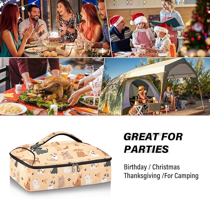Casserole Carrier Lovely Dogs PatternInsulated Casserole Carrier for Hot or Cold Food Thermal Lunch Tote for Potluck Parties Picnic Beach Fits 9 x 13 Inches Baking Dish