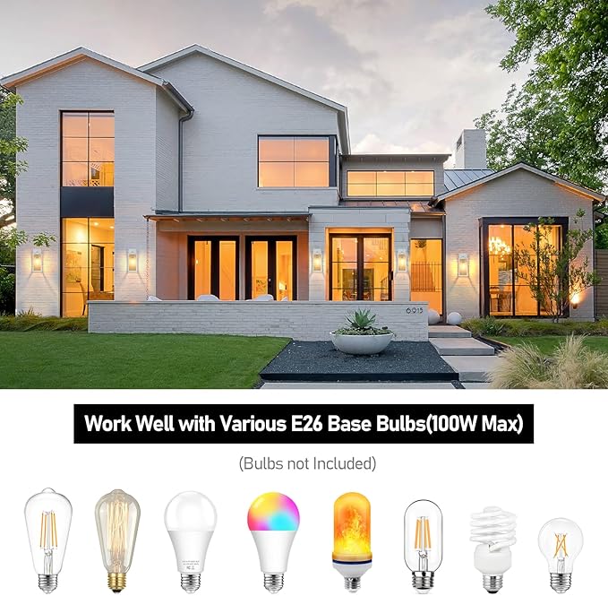 BesLowe 2-Pack Outdoor Wall Light Fixtures Exterior Waterproof Wall Lanterns Porch Sconces Wall Mounted Lighting with E26 Sockets &amp Glass Shades Modern Wall Lamps for Front Door Grey