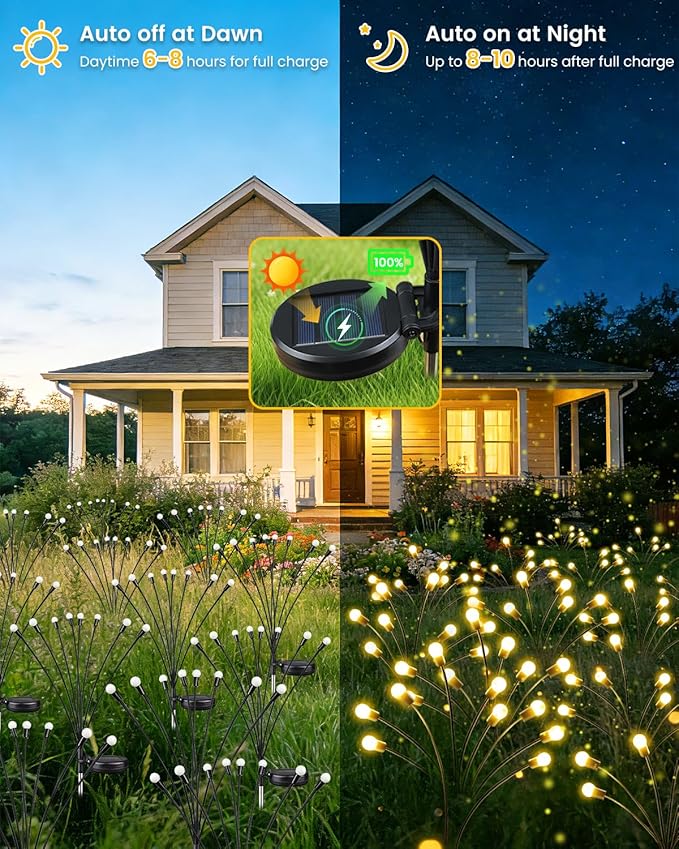 OZS 10 Pack Total 80 LED Solar Firefly Lights Fairy Outdoor - Solar Garden Lights Outdoor Sway by Wind Waterproof for Garden Patio Pathway Fairy Decor (Warm White)