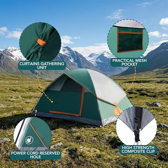 OLIXIS Camping Tent 2/4 Person Waterproof Windproof Dome Tent with Multi-Directional Ventilation Quick 5 Min Setup for Family Outdoor Backpacking Hiking