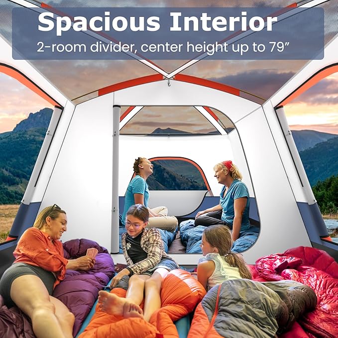KOTEK 6-8 Person Tents for Camping Family Tent with 2 Rooms 2 Doors 2 Mesh Windows Porch &amp Removable Rainfly Large Camping Tent for Outdoor Picnic Hiking Gathering