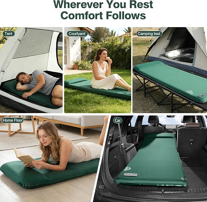 Self Inflating Sleeping Pad with Electric Pump 3.15 Ultra-Thick Memory Foam Camping Mattress 4-Season Sleeping Pad with Built-in Pillow for Camping Tent Car Travel