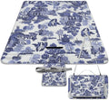 Blue and White Ancient Chinese Folk Chinoiserie Style Waterproof Outdoor Picnic Blanket Sandproof Beach Mat for Camping Hiking Grass Travelling