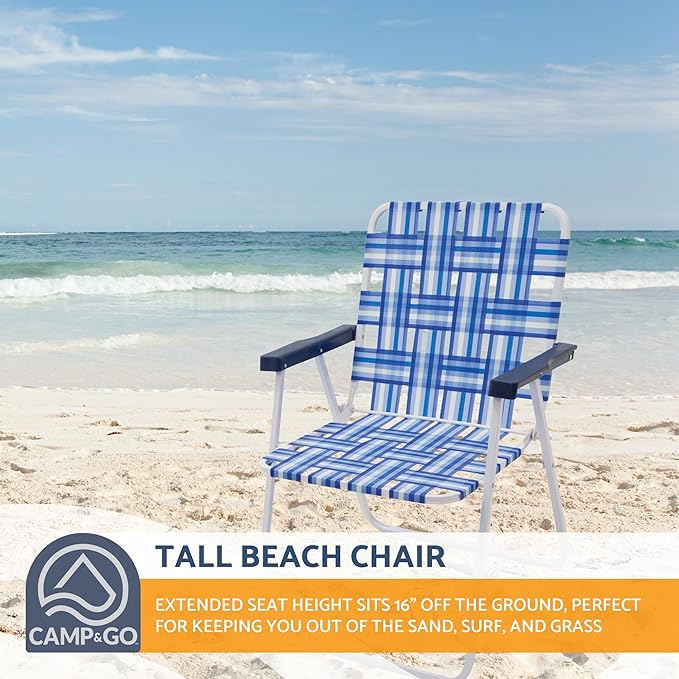 CAMP &amp GO 16 Extended Height Folding Web Lawn Chair Blue/White