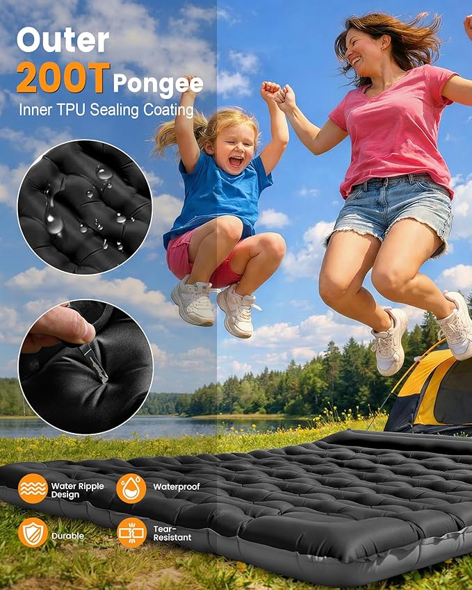 Double Sleeping Pad for Camping 5.9 Inch Thick Self Inflating Sleeping Mat for Camping with Built in Pillow and Foot Pump 2 Person Camping Mattress for Backpacking Hiking