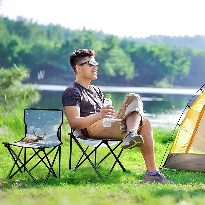Elk Snowy Mountains Portable Camping Chairs Folding Chair - Durable Oxford Fabric Lightweight Iron Frame Easy Fold Design - Ideal for Outdoor Activities Camping Fishing and Travel