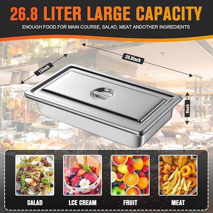 Hotel Pan Full Size Steam Table Pan 6 Deep Stainless Steam Table Pan with Lid Full Size Food Pan 20.8 L x 13 W Anti Jam Stainless Steel Buffet Pan Commercial Stainless Steel Pan (4 Pack)