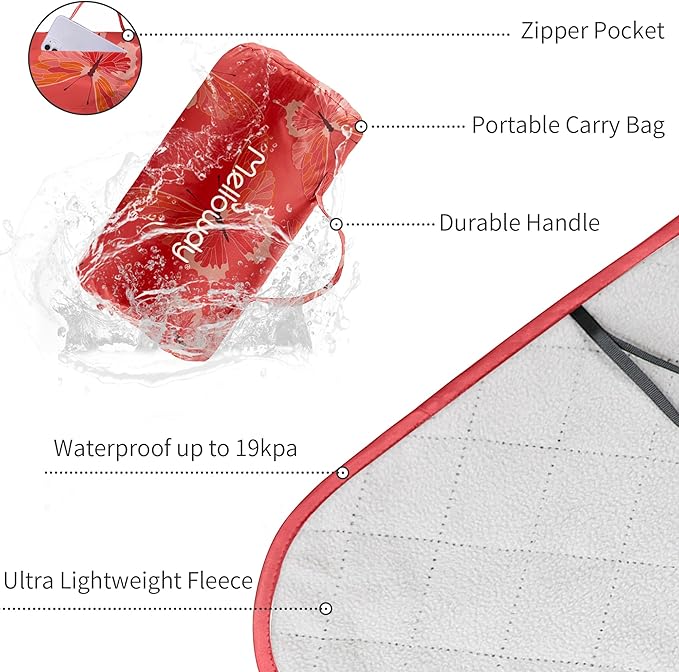 Mellowdy Companion Outdoor Printing Blanket - Waterproof Wind-Resistant Warm Utility Blanket for Camping Picnic Stadium Beach Gameday Travel Foldable with Carrying Bag（Red Butterfly55x80）