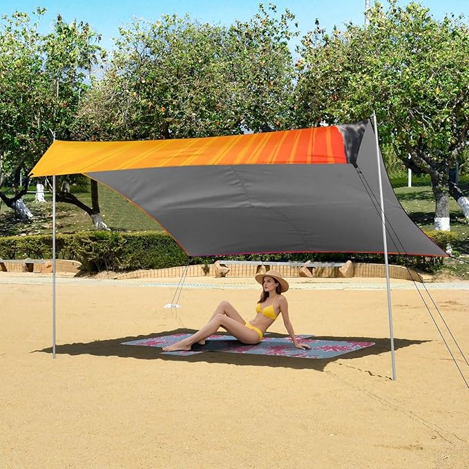 ALAZA Black Cat Beach Tent Sun Shelter UPF50+ Protection Beach Shade Canopy w/ 4 Sandbags for Outdoor Camping Fishing Backyard Fun Picnic 10x9 ft