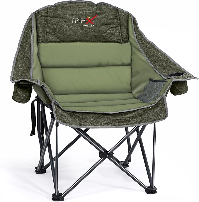 Oversized Camping Chair Portable Folding Padded Camp Chairs with Side Pocket Cup Holder Heavy Duty Support 500LBS Outdoor Lounge Chair for Adults Fishing Sports Trip Green