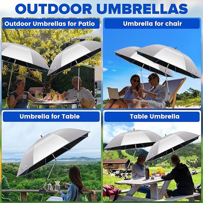 Beach Umbrella 2PACK 48.7inch Chair Umbrella with Clamp adjustable 360° UV Protection Large Camping Chair Umbrellas for Camping chair Glof CartTable(ChairTable not include)