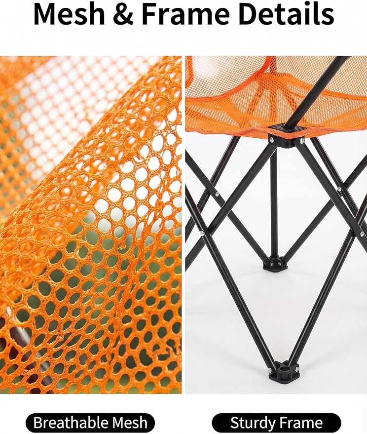 Breathable Outdoor Folding Chair Portable Ultra-Light Fishing Stool Beach Camping Moon Chair Armchair Art Sketch Chair (Mesh Fluorescent Orange)