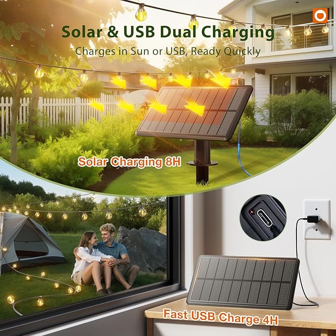 addlon 25FT Solar Powered Outdoor String Lights Waterproof with Remote G40 Solar Powered String Lights with 13 LED Shatterproof Bulbs 3 Light Modes Dimmable Solar Lights for Outside Bistro Cafe