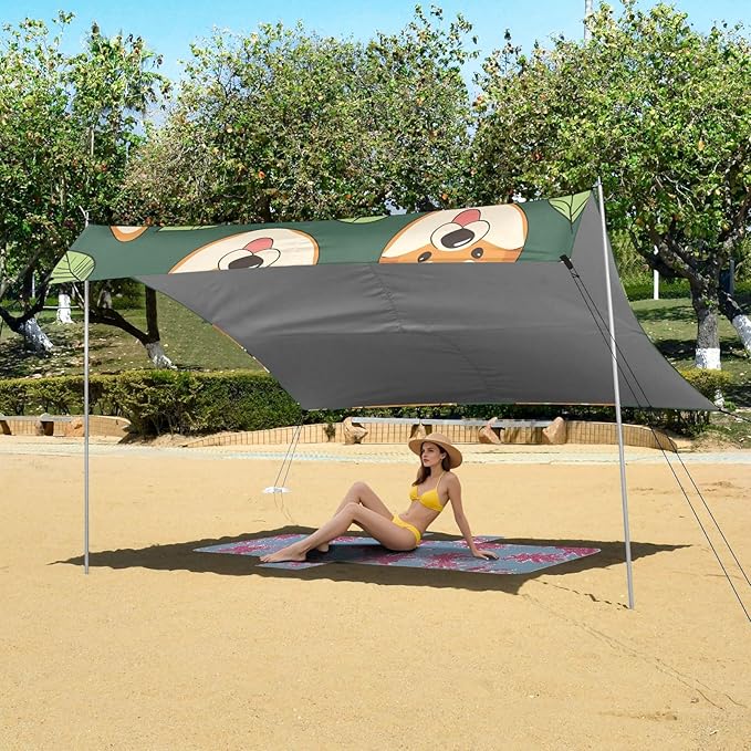 Cute Dogs Camping Sun Shelter Beach Tent Portable Beach Sun Shade Outdoor Canopy for Camping Trips Fishing Picnic