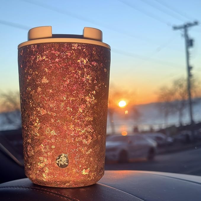 KOYASU Ti-Zen 12oz Pure Titanium Travel Coffee Mug - Grade 1 Titanium Double-Walled Insulated Tumbler - 1668°C Crystalline Texture Zero Metallic Aftertaste - Dawn Pink