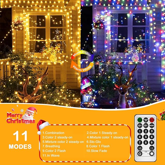 Decute 300LED Christmas Tree Lights Fairy String Light 99FT Green Copper Wire Warm White and Multicolor Dimmable with Remote UL Cerficated Twinkle Lights for Party Wedding Indoor Outdoor Decor
