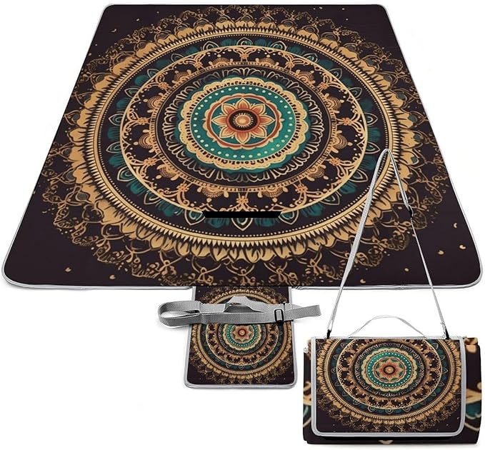 Mandala Beach BlanketPortable Waterproof Picnic Blanket58.3''x 58.3'' Extra Large Picnic Mat for BeachCamping Grass Lawn Park Accessorie for Festival BBQ