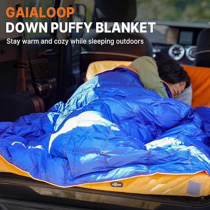 Down Puffy Blanket for Car Camping Outdoor Travel Backpacking Duck Down Lightweight Portable Soft Warm Cozy Camping Blanket Quilt 53x78 Lake Blue