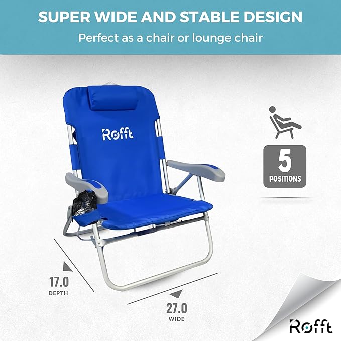 Premium Beach Chair 5 Position Reclining Oversized Heavy-Duty high Off Ground and Lightweight with Backpack Straps Big Storage and Cup Holder – Ideal for Adults and Seniors