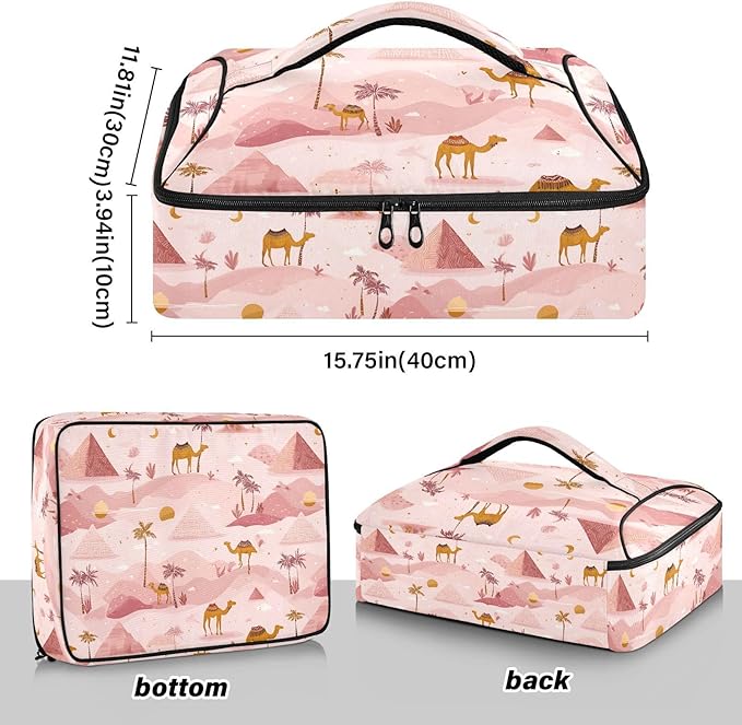 Casserole Carrier CamelsInsulated Casserole Carrier for Hot or Cold Food Thermal Lunch Tote for Potluck Parties Picnic Beach Fits 9 x 13 Inches Baking Dish