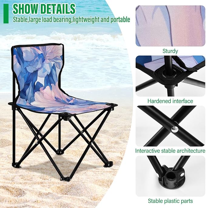 Blue Iris Portable Camping Chairs Folding Chair - Durable Oxford Fabric Lightweight Iron Frame Easy Fold Design - Ideal for Outdoor Activities Camping Fishing and Travel