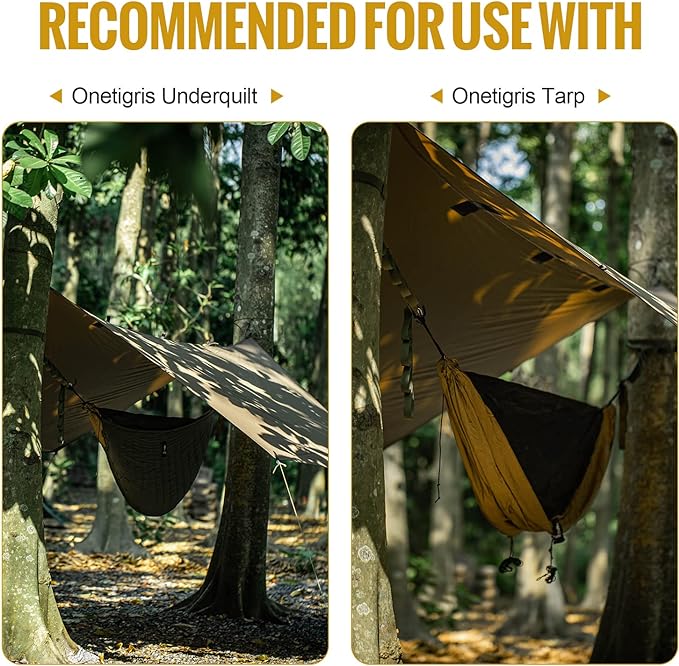 OneTigris KOMPOUND Camping Hammock with Net Lightweight Portable Hammock with Warm Internal Cover &amp Tree Friendly Straps for Backpacking Camping Hiking Travel Beach Backyard