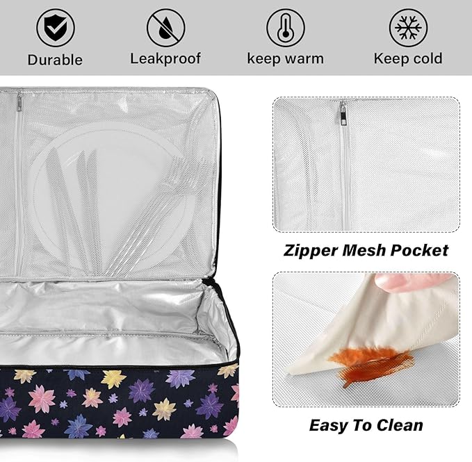 Casserole Carrier Star-shaped Flowers PatternInsulated Casserole Carrier for Hot or Cold Food Thermal Lunch Tote for Potluck Parties Picnic Beach Fits 9 x 13 Inches Baking Dish