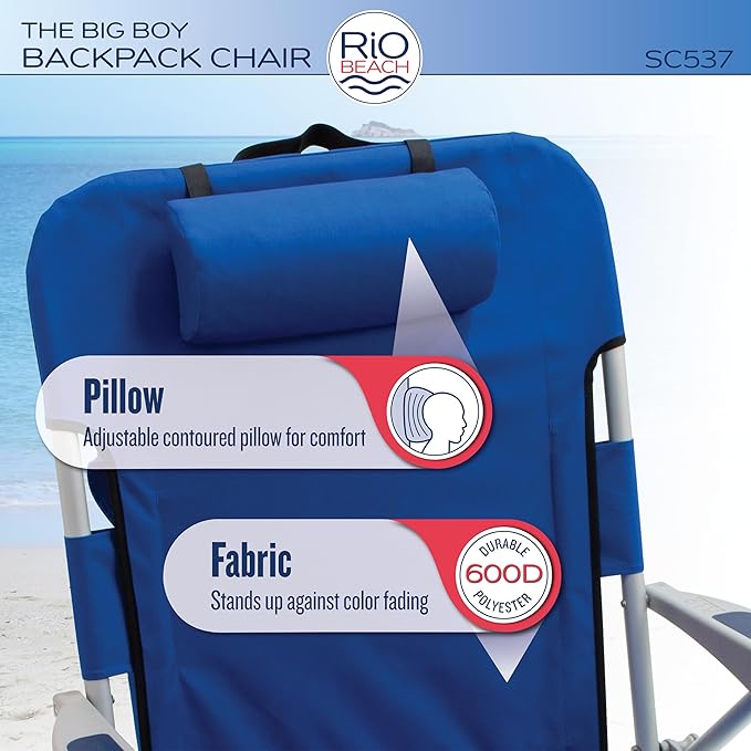 RIO beach Big Boy 4-Position 13 High Seat Backpack Beach or Camping Folding Chair Polyester