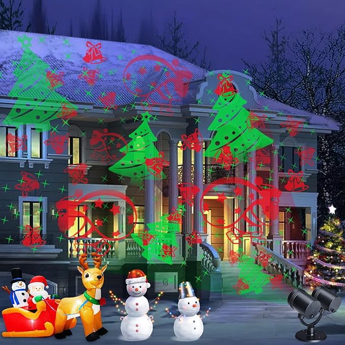 Christmas Lights Projector Christmas Decorations Lighting Projector with Timer Dynamic Led Xmas Tree Santa Claus Jingle Bells Lights for New Year Party Garden Wall Outdoor Indoor Holiday Decor