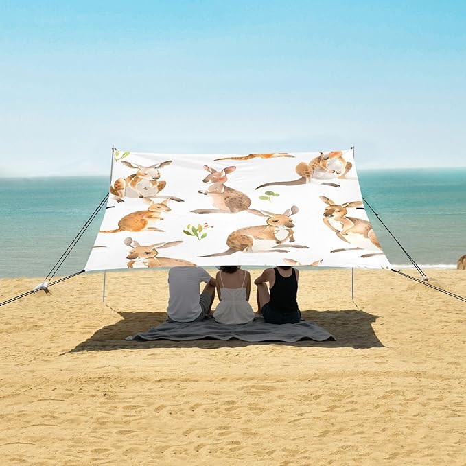 Cartoon Kangaroo Camping Sun Shelter Beach Tent Portable Beach Sun Shade Outdoor Canopy for Camping Trips Fishing Picnic