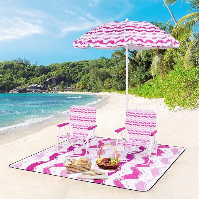 Tangkula 4 Pieces Beach Chair Set 2 Backpack Beach Chairs with Umbrella &amp Blanket Cup Holder &amp Armrests UPF50+ Folding Beach Umbrella with Tilt Adjustment Carrying Bag &amp Sand Anchor (P