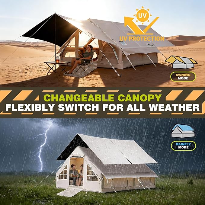 Inflatable Camping Tents 8-10 Person129 Square Feets Large Inflatable Camping Tent with Stove JackBlow up Tent with Mesh Windows &amp Pump
