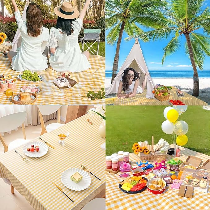Outdoor Picnic Blanket 80''x80'' Extra Large Picnic Blankets Foldable Waterproof Sandproof Beach Blanket Portable Picnic Mat for Camping Park Hiking Travel Grass Playground - Yellow Stripe