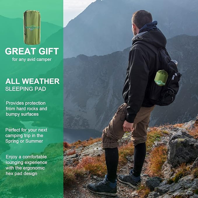 WANNTS Sleeping Pad Ultralight Inflatable Sleeping Pad for Camping Built-in Pump Ultimate for Camping Hiking - Airpad Carry Bag Repair Kit - Compact &amp Lightweight Camping Pad(Green)