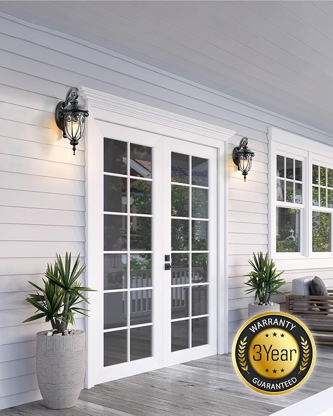 VIANIS Outdoor Lights for House Dusk to Dawn Black Porch Lights Waterproof Outdoor Light Fixture with Seed Glass Exterior Lighting Fixtures for House Doorway PorchGarage