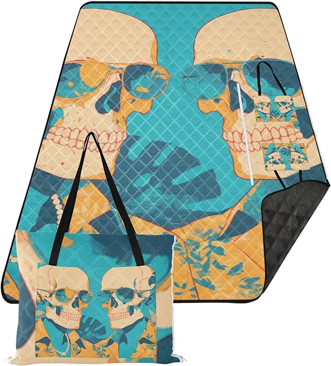 KLL Cool Human Skulls Orange Green Leaves Waterproof Picnic Essentials Large Hiking Beach Picnic for Adults Spring Gifts tapete para picnic