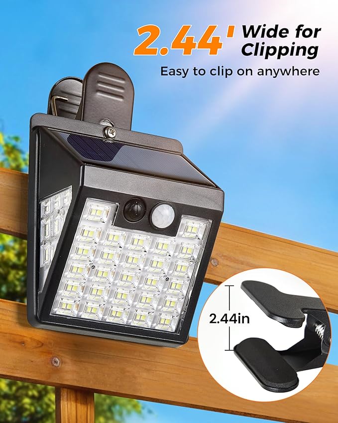 Clip On Solar Lights OutdoorMotion Sensor Outdoor Lights 72LEDs 600LM Clip on Solar Fence Lights Outdoor Waterproof LEDSolar Lights for Wall FenceDeck GutterCamping (4)