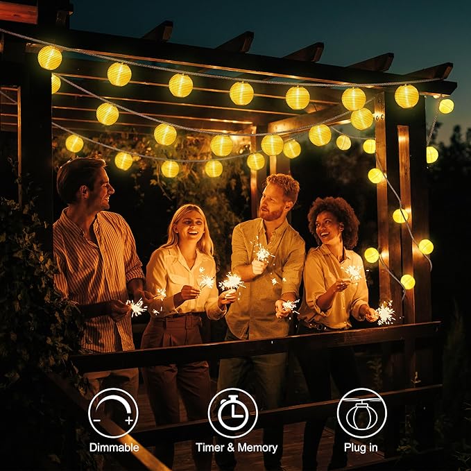 Lantern String Lights Plug in- 40ft 40LED 2700K Warm White Mini Lantern Lights Waterproof Hanging Hemp Rope String Lights Indoor Outdoor with Remote Timer for Porch Fence Balcony