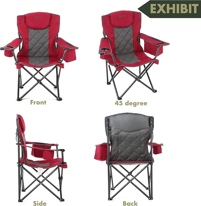 ARROWHEAD OUTDOOR 2-Pack Portable Folding Camping Quad Chair w/ 6-Can Cooler Cup &amp Wine Glass Holders Heavy-Duty Carrying Bag Padded Armrests Headrest &amp Seat Supports up to 550lbs