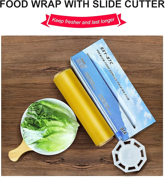 Plastic Food Wrap With Slide Cutter 18Wide 2000Feet Long 3000 Square Feet Home And Commercial Use Food Service Thick and Durable Enough For Daily Life