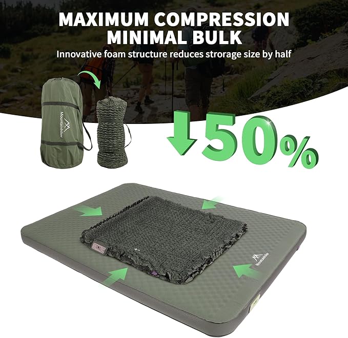 Self Inflating Double Sleeping Pad with Foam and Electric PumpInnovative Y-Shaped Telescopic Structure4.3 Thick Ultraportable Camping MattressOutdoor Compact Air Mat for Tent Car（4.2*79*55 inch）
