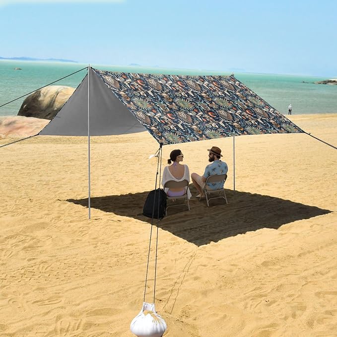 ALAZA Elk Lion Boho Bohemian Beach Tent Sun Shelter UPF50+ Protection Beach Shade Canopy w/ 4 Sandbags for Outdoor Camping Fishing Backyard Fun Picnic 10x9 ft