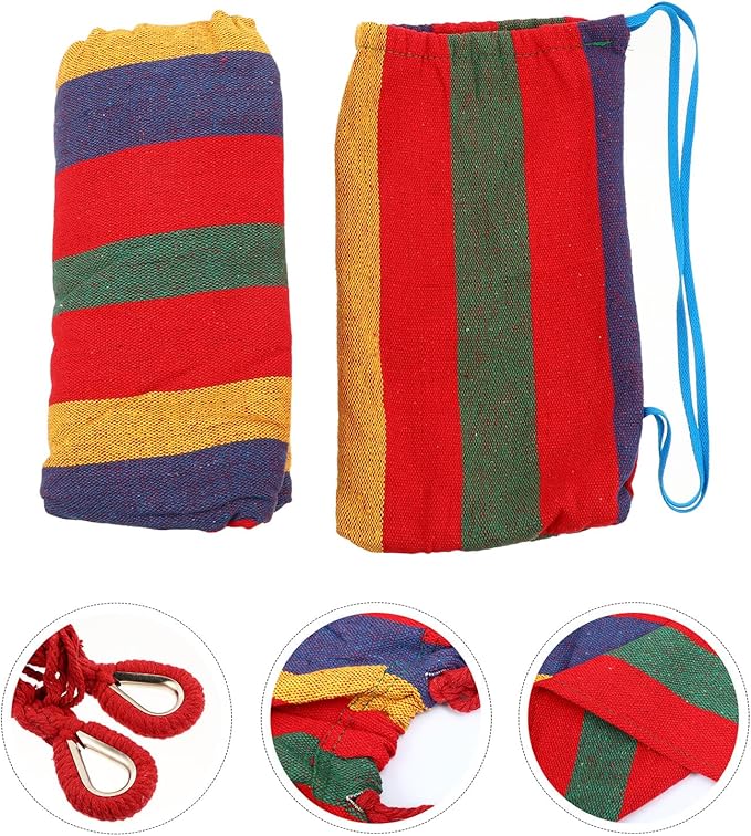 Veemoon Travel Outdoor Camping Single Hammock Portable Canvas Widen Swing Hammock 200x100cm Red Striped for Backpacking and Hiking