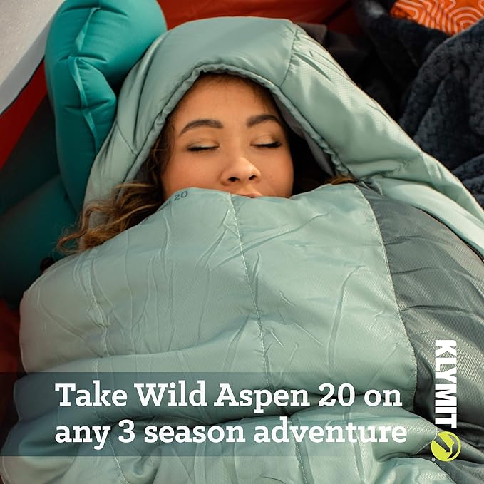 Klymit Sleeping-Bags KLYMIT Wild Aspen Lightweight Mummy Sleeping Bag Best Gear for Cold Weather Camping Hiking Backpacking Pair with Static V Sleeping Pad (Size Regular to XL)