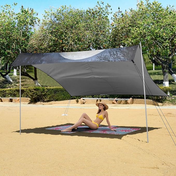 ALAZA Wolf Moon at Night Beach Tent Sun Shelter UPF50+ Protection Beach Shade Canopy w/ 4 Sandbags for Outdoor Camping Fishing Backyard Fun Picnic 10x9 ft