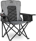 Oversized Padded Camping Chair Heavy Duty Steel Frame 450 lb Capacity Folding Camp Chair with 6-Can Cooler Carry Bag for Outdoor Camping Beach Hiking(Gray &amp Black)
