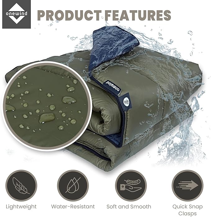 onewind Camping Blanket Recycled Nylon Fabric Dupont Sorona Fillings Warm Puffy Breathable Windproof Packable Lightweight Camping Quilt for Outdoor Hiking Backpacking Travel Beach