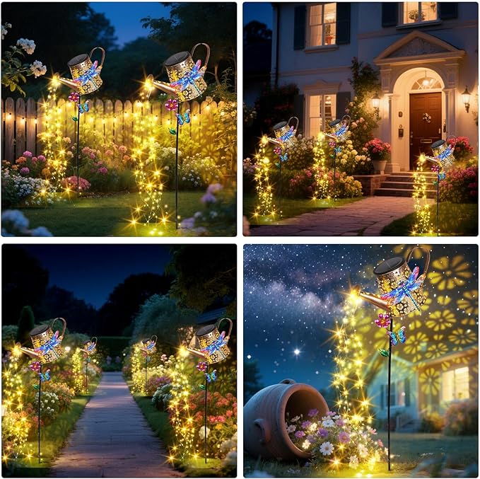 Solar Watering Can with Lights Outdoor Garden 41in Large Dragonfly Garden Stake Lights Waterproof Decoration for Yard Lawn Pathway Gifts for Mom Grandma Women Birthday Gardening Gift